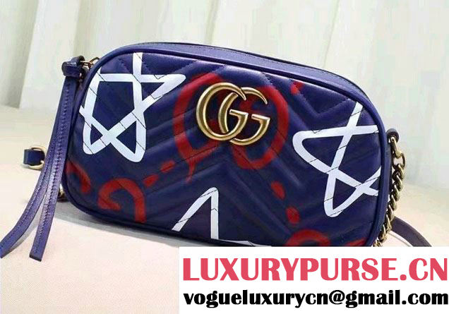 Gucci GG Marmont Matelassé Chevron Shoulder Small Bag 447632 Guccighost Blue 2016