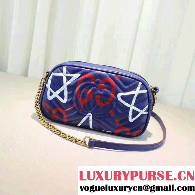 Gucci GG Marmont Matelassé Chevron Shoulder Small Bag 447632 Guccighost Blue 2016