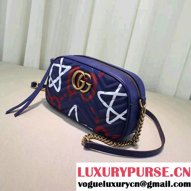 Gucci GG Marmont Matelassé Chevron Shoulder Small Bag 447632 Guccighost Blue 2016