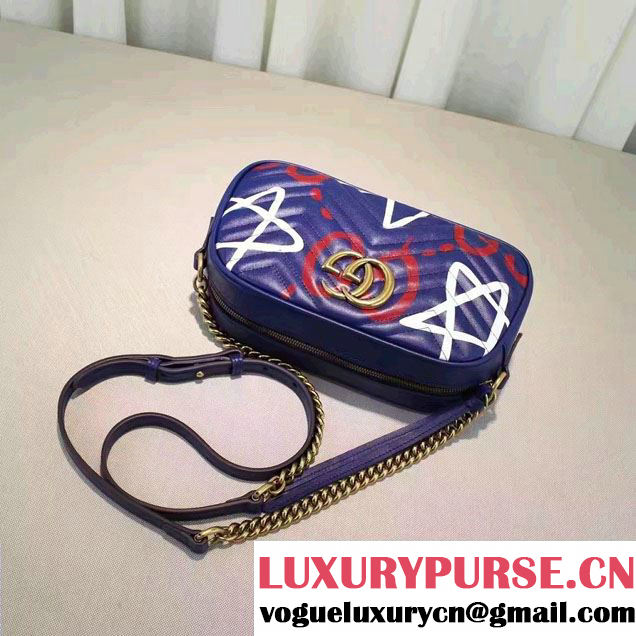 Gucci GG Marmont Matelassé Chevron Shoulder Small Bag 447632 Guccighost Blue 2016