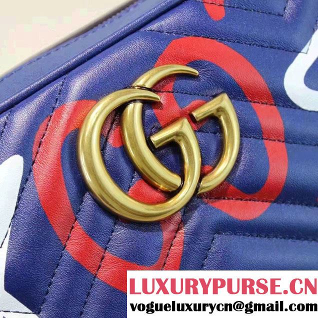 Gucci GG Marmont Matelassé Chevron Shoulder Small Bag 447632 Guccighost Blue 2016