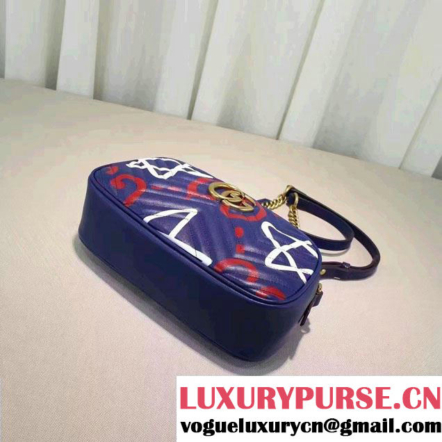 Gucci GG Marmont Matelassé Chevron Shoulder Small Bag 447632 Guccighost Blue 2016