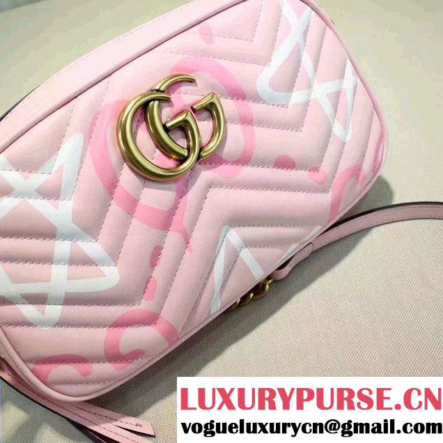 Gucci GG Marmont Matelassé Chevron Shoulder Small Bag 447632 Guccighost Pink 2016