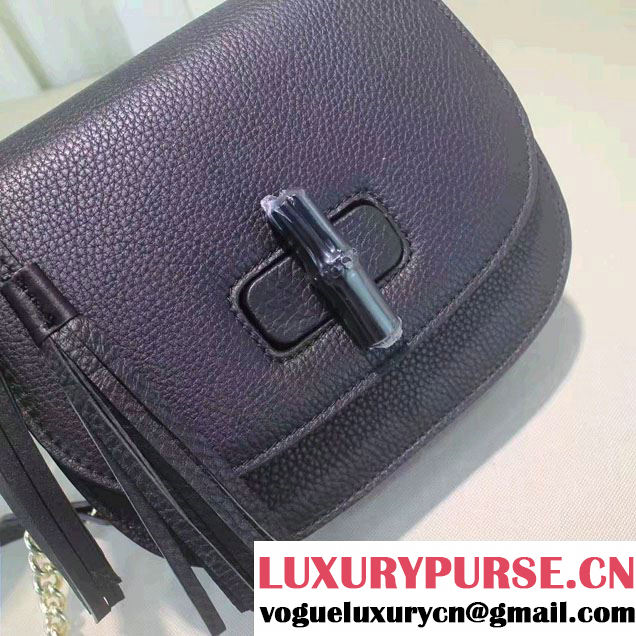 Gucci Leather Tassel Chain Shoulder Bag 387610 Black 2016
