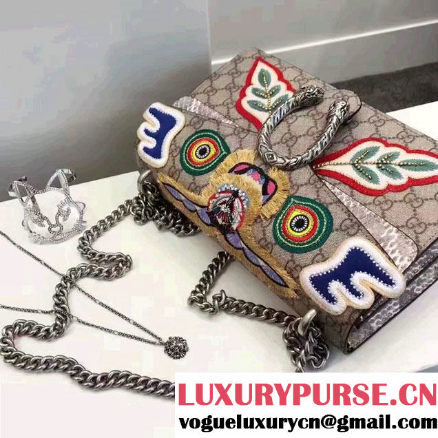 Gucci Face Embroidered Dionysus GG Supreme Small Bag 400249 2016