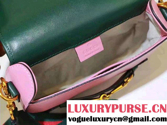 Gucci Lady Web Leather Shoulder Small Bag 384821 Green/Pink