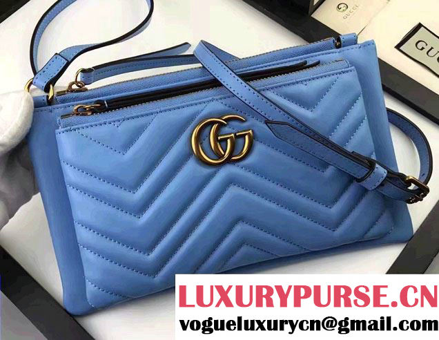 Gucci GG Marmont Matelassé Chevron Shoulder Bag With Pouch 453878 Blue 2017