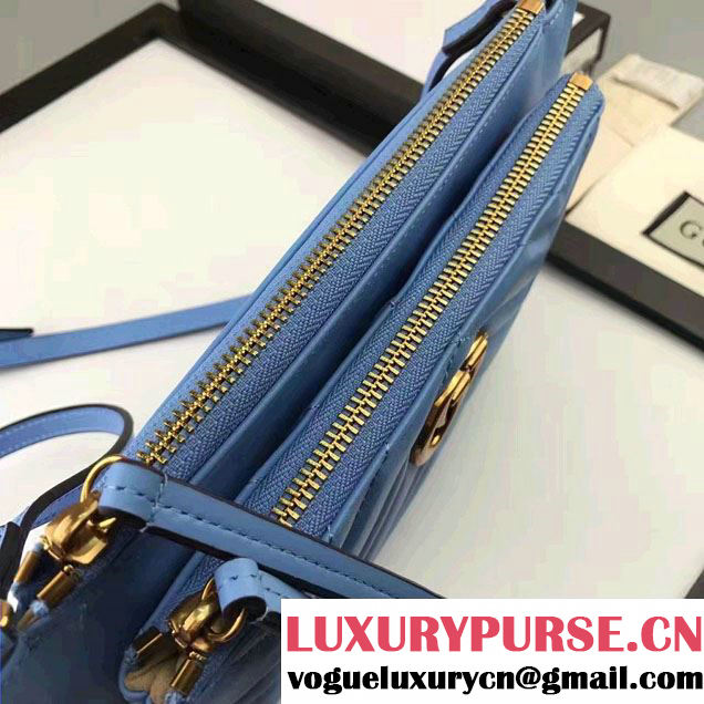 Gucci GG Marmont Matelassé Chevron Shoulder Bag With Pouch 453878 Blue 2017