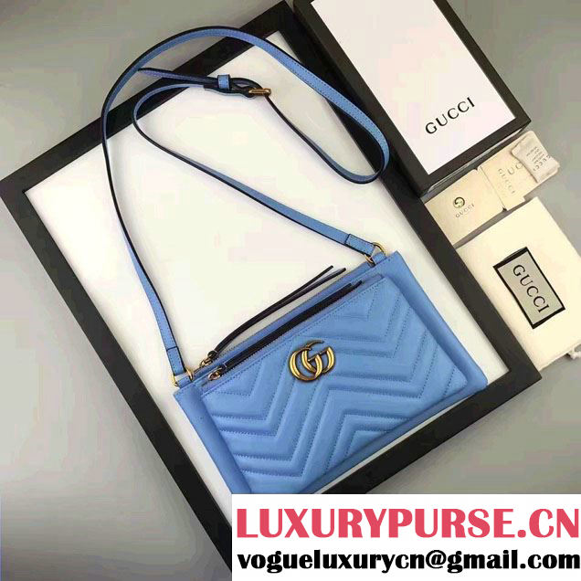 Gucci GG Marmont Matelassé Chevron Shoulder Bag With Pouch 453878 Blue 2017