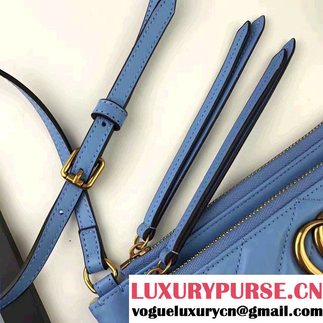 Gucci GG Marmont Matelassé Chevron Shoulder Bag With Pouch 453878 Blue 2017