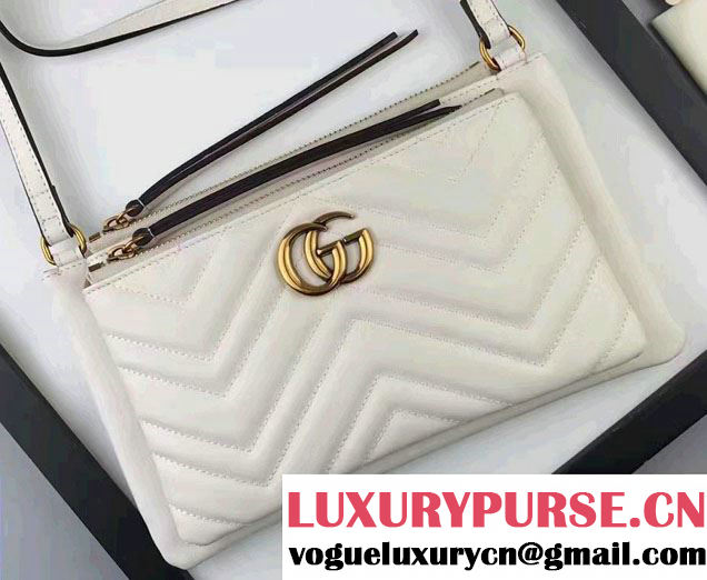 Gucci GG Marmont Matelassé Chevron Shoulder Bag With Pouch 453878 White 2017