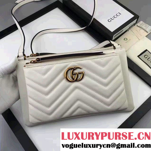 Gucci GG Marmont Matelassé Chevron Shoulder Bag With Pouch 453878 White 2017