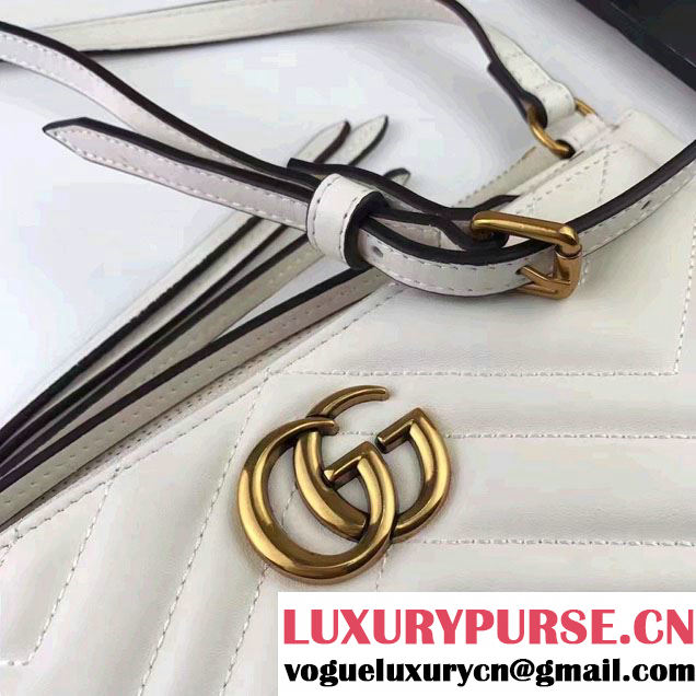 Gucci GG Marmont Matelassé Chevron Shoulder Bag With Pouch 453878 White 2017