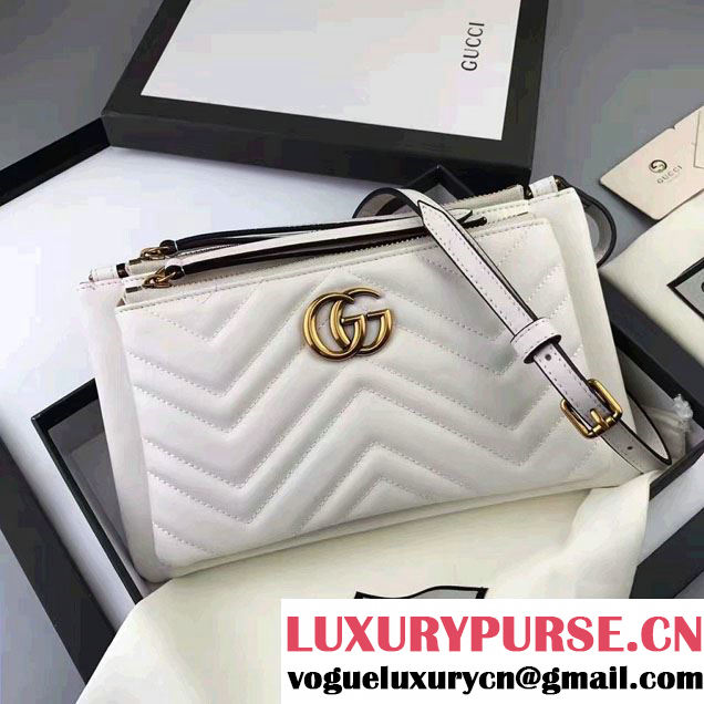 Gucci GG Marmont Matelassé Chevron Shoulder Bag With Pouch 453878 White 2017