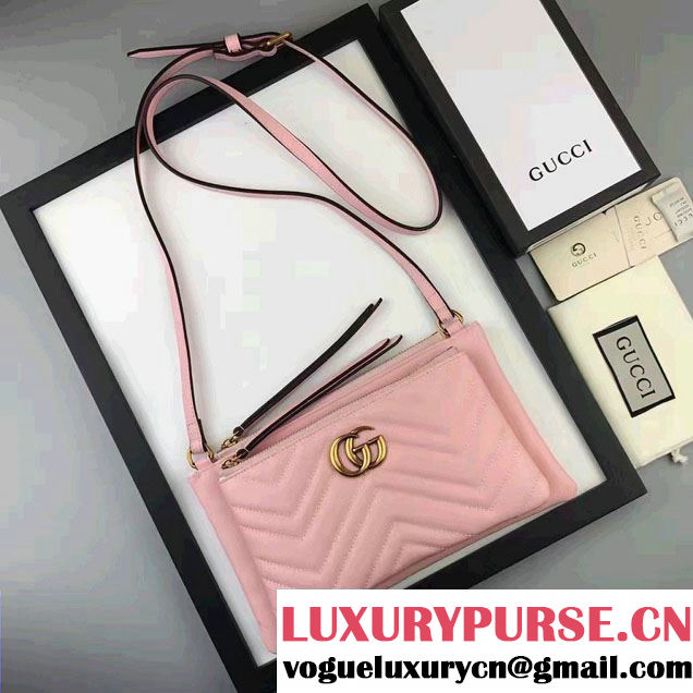 Gucci GG Marmont Matelassé Chevron Shoulder Bag With Pouch 453878 Pink 2017