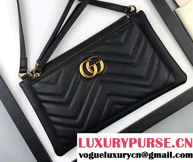 Gucci GG Marmont Matelassé Chevron Shoulder Bag With Pouch 453878 Black 2017