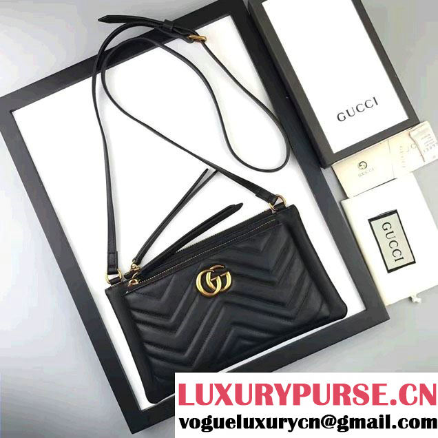 Gucci GG Marmont Matelassé Chevron Shoulder Bag With Pouch 453878 Black 2017