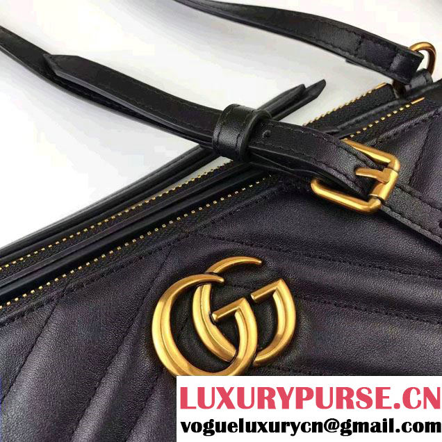 Gucci GG Marmont Matelassé Chevron Shoulder Bag With Pouch 453878 Black 2017