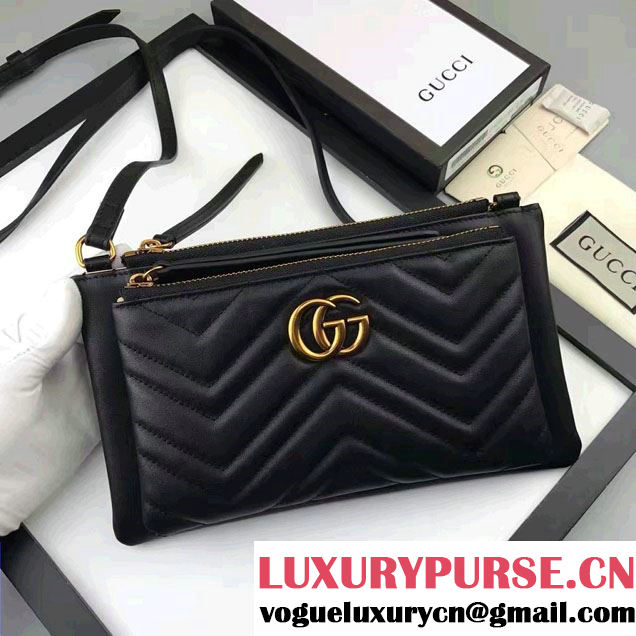 Gucci GG Marmont Matelassé Chevron Shoulder Bag With Pouch 453878 Black 2017