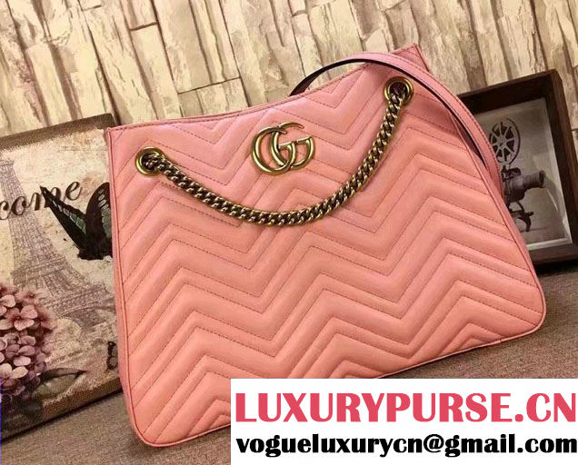 Gucci GG Marmont Matelassé Chevron Chain Shoulder Medium Bag 453569 Pink 2016