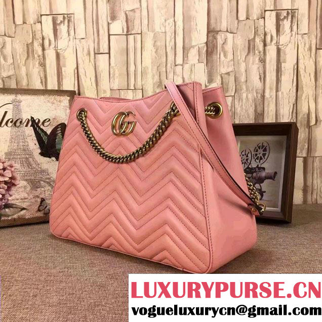 Gucci GG Marmont Matelassé Chevron Chain Shoulder Medium Bag 453569 Pink 2016