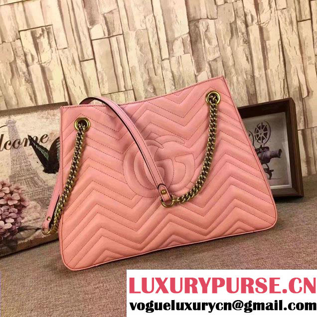 Gucci GG Marmont Matelassé Chevron Chain Shoulder Medium Bag 453569 Pink 2016
