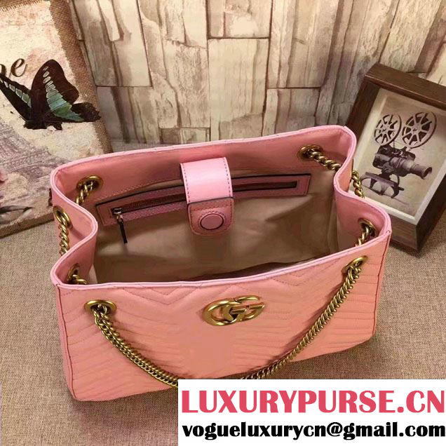 Gucci GG Marmont Matelassé Chevron Chain Shoulder Medium Bag 453569 Pink 2016
