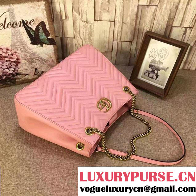 Gucci GG Marmont Matelassé Chevron Chain Shoulder Medium Bag 453569 Pink 2016