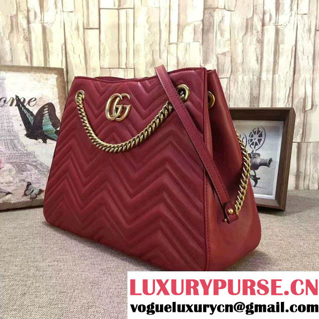 Gucci GG Marmont Matelassé Chevron Chain Shoulder Medium Bag 453569 Red 2016