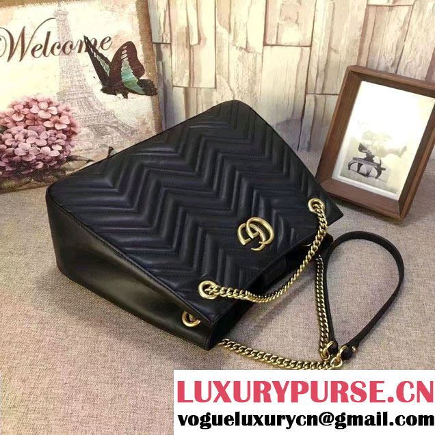 Gucci GG Marmont Matelassé Chevron Chain Shoulder Medium Bag 453569 Black 2016