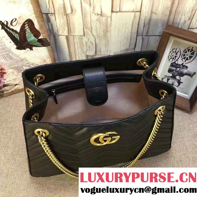 Gucci GG Marmont Matelassé Chevron Chain Shoulder Medium Bag 453569 Black 2016