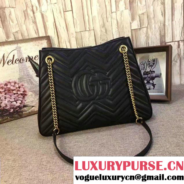 Gucci GG Marmont Matelassé Chevron Chain Shoulder Medium Bag 453569 Black 2016