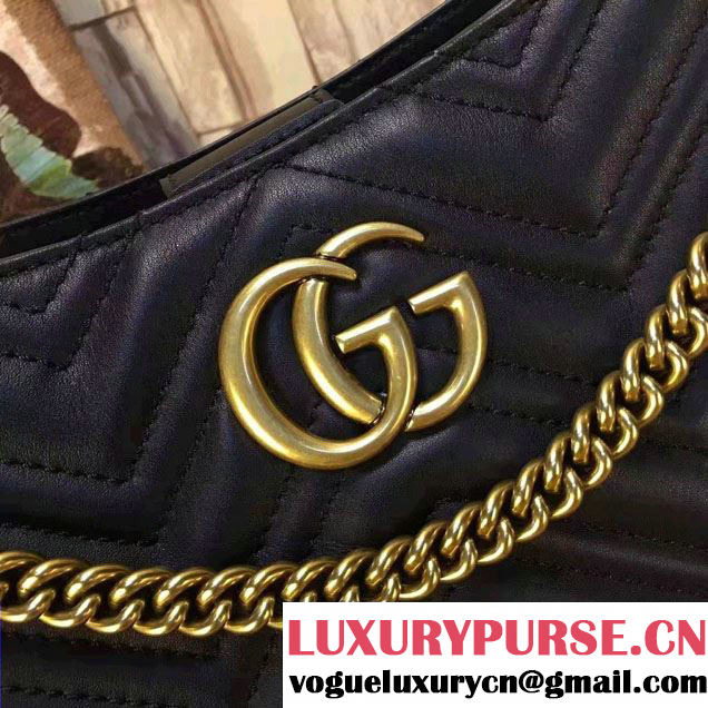 Gucci GG Marmont Matelassé Chevron Chain Shoulder Medium Bag 453569 Black 2016
