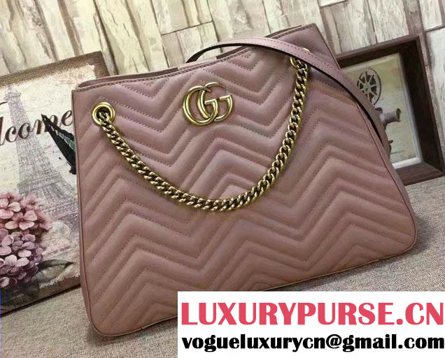 Gucci GG Marmont Matelassé Chevron Chain Shoulder Medium Bag 453569 Nude 2016
