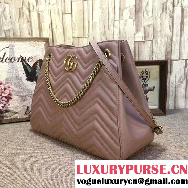 Gucci GG Marmont Matelassé Chevron Chain Shoulder Medium Bag 453569 Nude 2016