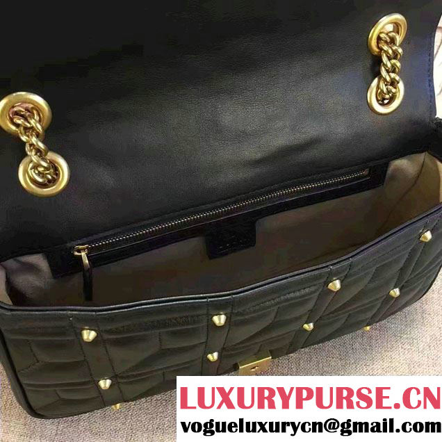 Gucci GG Marmont Matelassé Chevron Medium Chain Shoulder Bag 443496 Black Studs 2016