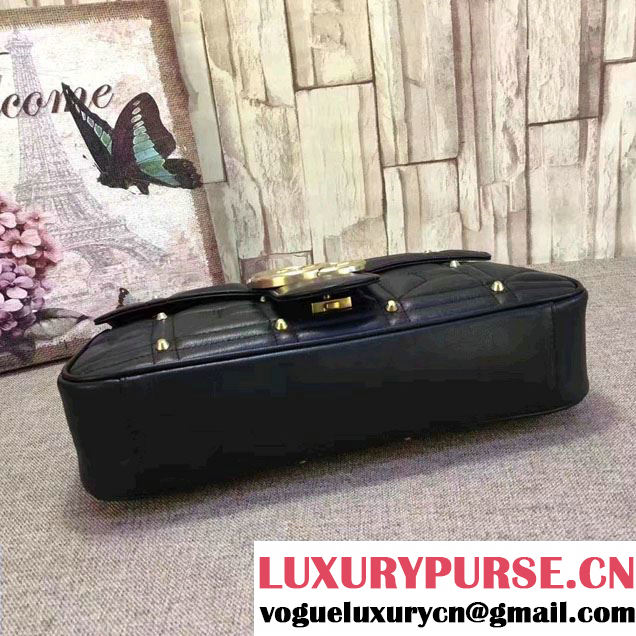 Gucci GG Marmont Matelassé Chevron Medium Chain Shoulder Bag 443496 Black Studs 2016
