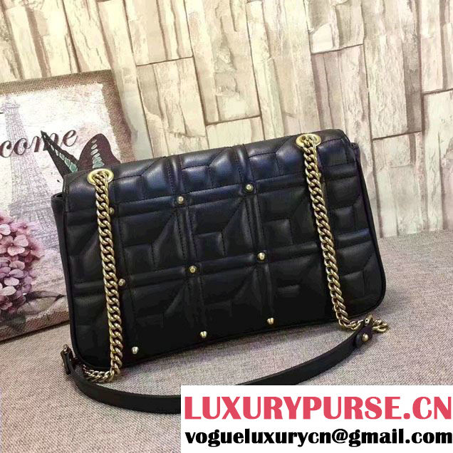Gucci GG Marmont Matelassé Chevron Medium Chain Shoulder Bag 443496 Black Studs 2016