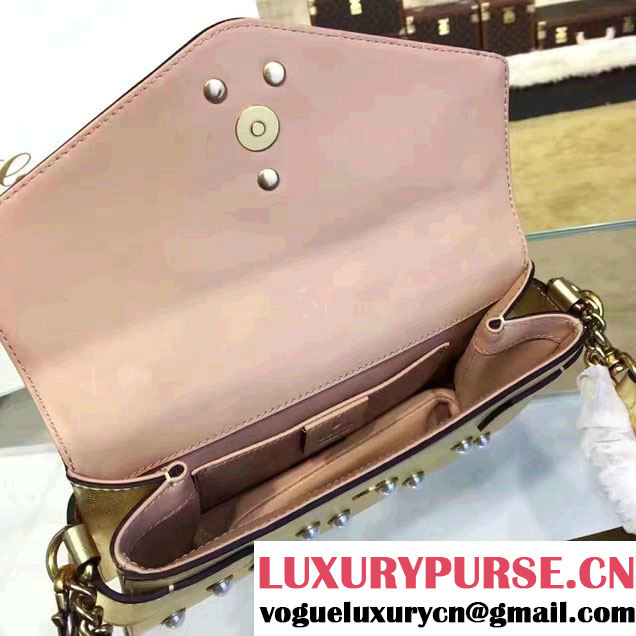 Gucci Pearl Studs And Metal Bee Broadway Leather Chain Clutch Bag 453778 Gold 2017