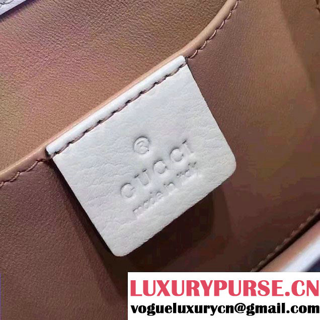 Gucci Pearl Studs And Metal Bee Broadway Leather Chain Clutch Bag 453778 White 2017