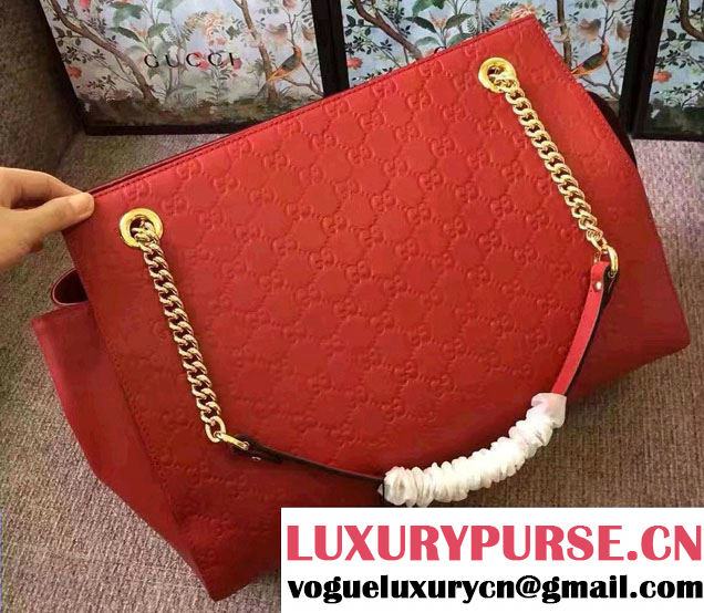 Gucci Soft Signature Shoulder Large Bag 453771 Red 2017