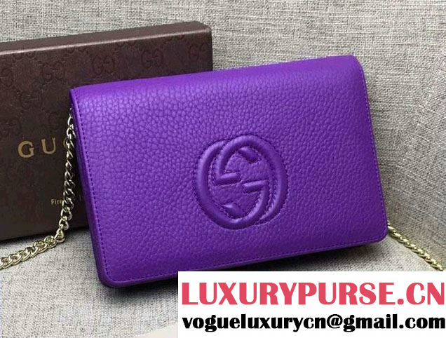 Gucci Soho Leather Mini Chain Wallet Bag 407041 Purple