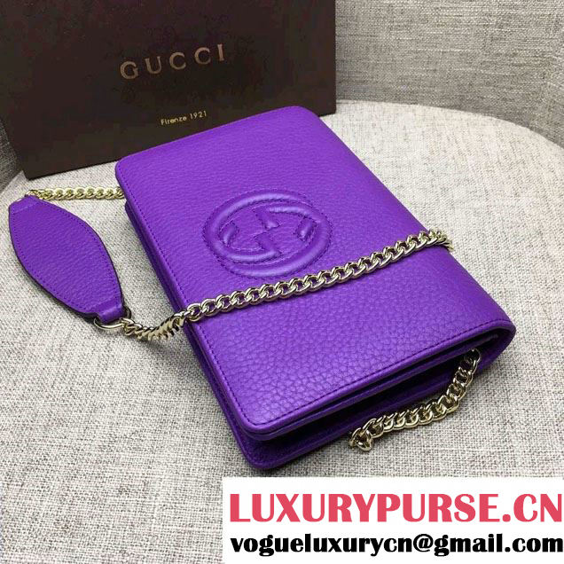 Gucci Soho Leather Mini Chain Wallet Bag 407041 Purple