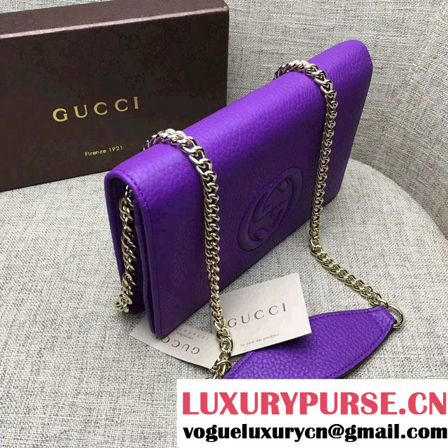 Gucci Soho Leather Mini Chain Wallet Bag 407041 Purple