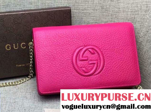 Gucci Soho Leather Mini Chain Wallet Bag 407041 Fuchsia