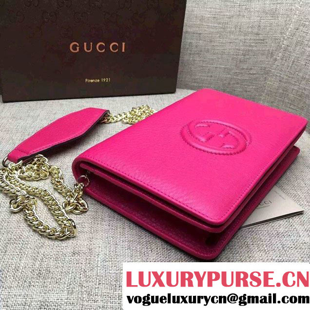 Gucci Soho Leather Mini Chain Wallet Bag 407041 Fuchsia