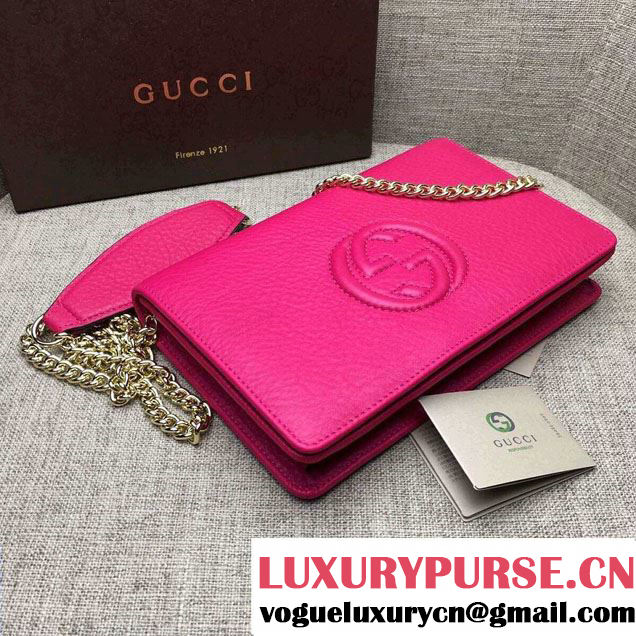 Gucci Soho Leather Mini Chain Wallet Bag 407041 Fuchsia