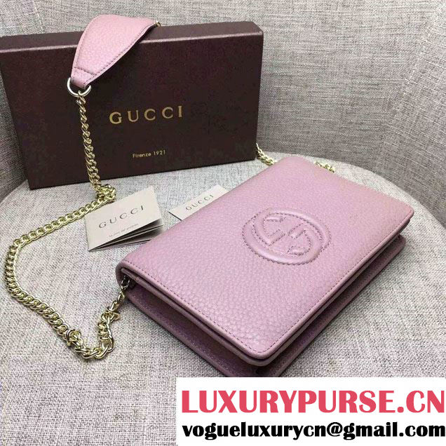 Gucci Soho Leather Mini Chain Wallet Bag 407041 Nude Pink