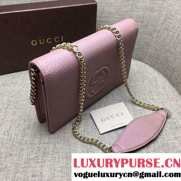 Gucci Soho Leather Mini Chain Wallet Bag 407041 Nude Pink