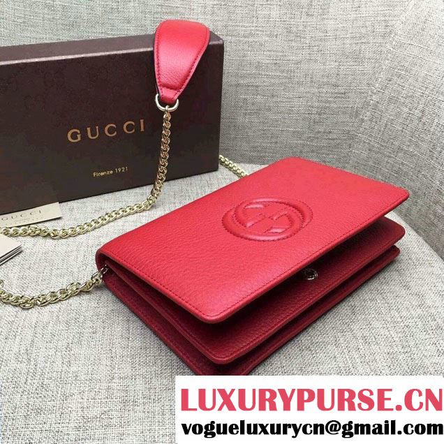 Gucci Soho Leather Mini Chain Wallet Bag 407041 Red